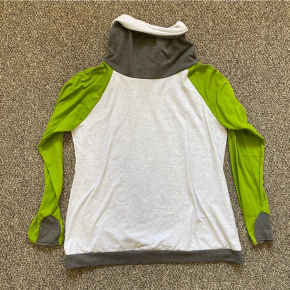 Colorblock Henley Oversize Sweatshirt Turtleneck green and Heather gray M-XL - Picture 2 of 8